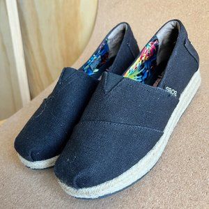 Bobs Skechers Black Canvas Espadrille Wedges, Comfort Memory Foam Women size 8